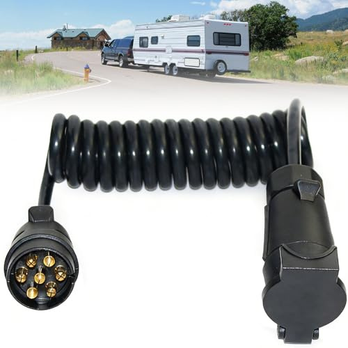 AXVRAV Rallonge de remorque de 2 m - Adaptateur 7 vers 13 broches - Câble adaptateur de remorque 12 V - Câble spirale 7 vers 13 broches - Pour caravane, caravane, voiture, camion, tracteur