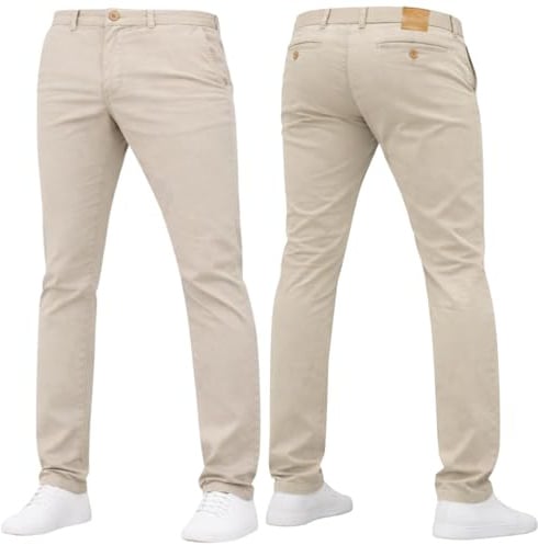 Crosshatch Mens Stretch Chino Slim Fit Leg Trousers Jeans by JeanBase Beige 34W X 32L