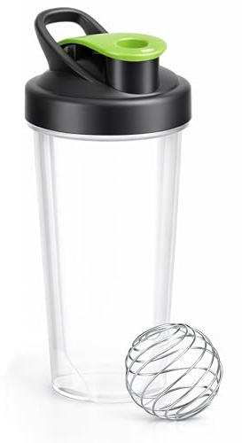 Protein Shaker Bottle 700ml with Wire Mixball Blender - Leakproof Clear Gym Bottle for Mixing Whey Protein Shake, Smoothies, Milkshake, Juice, Supplement Drinks for Pre & Post Workout (Black)