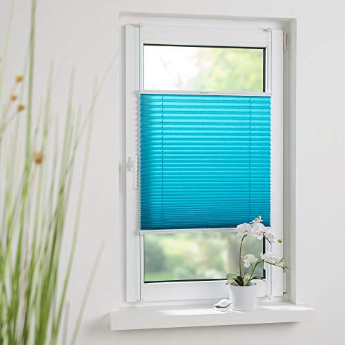 Liedeco® Plissee verspannt mit Klemmträger / 80 x 220 cm Blue Lagoon (blau) (Breite x Höhe) / lichtdurchlässig Blickdicht und stufenlos verstellbar/leichte Innen-Montage ohne Bohren