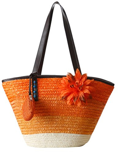 YOUJIA Womens Beach Straw Bags Totes Flower Handbag Shopper Boho Shoulder Bags (#1 Orange)