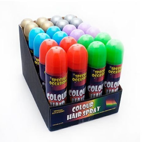 18 x Colour hair Spray- BLUE,PURPLE,GREEN,SILVER,GOLD AND RED