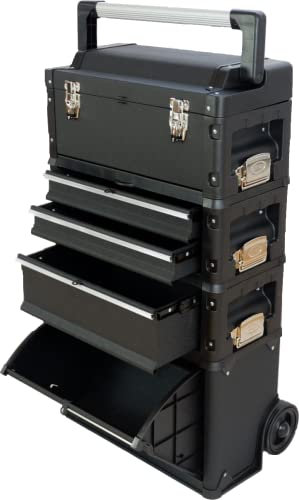 ASS Werkzeugtrolley Werkstattwagen Metall XXL Serie 305ABCD mit Schubladenverriegelung und Schloss sehr robust, Farbe:Schwarz