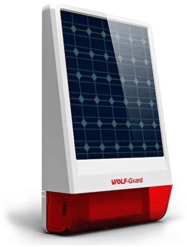 Wolf-Guard JD-W06 Funk-Solar-Sirenen-Alarmanlage, 433 MHz Outdoor-Blitz-LED-Solarblitz, Hausalarm 110 dB Live-Sirene