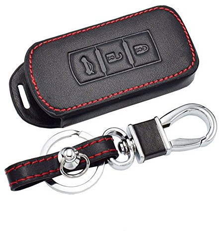 Happyit Leder Autoschlüssel Abdeckung Fällen Auto keychain für Mitsubishi Outlander Lancer 10 EX Pajero Sport ASX RVR L200 3 Tasten Smart Key