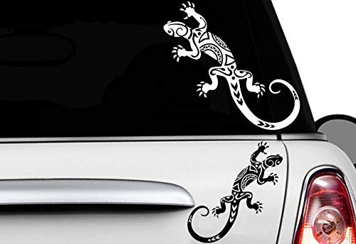 HR-WERBEDESIGN 2X Gecko 20 x 9cm Auto Aufkleber Hawaii Sticker Tattoo Gekko Hibiskus Eidechse