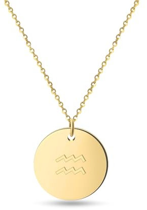 GD GOOD.designs EST. 2015 Chaîne du zodiaque Verseau en or 18 carats - Résistant à l'eau I Collier doré avec pendentif horoscope I Zodiac Necklace en acier inoxydable pour femmes