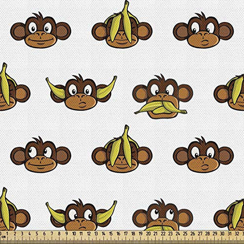 ABAKUHAUS Kindergarten Stoff als Meterware, Lustige Affen Bananen, Qualitäts Stoff Dekorativer Polster Heimtextilienstoff, 2M (148x200cm), Hellbraun Gelb Braun