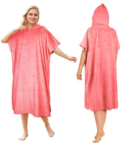 Kato Tirrinia Surf Poncho Umziehhilfe Strand für Damen Herren, Badeponcho mit Kapuze Absorbierender Winddichtes, Handtuch Poncho als Umziehhilfe für Surfer Schwimmen Camping Sauna Baden,Pfirsichrosa