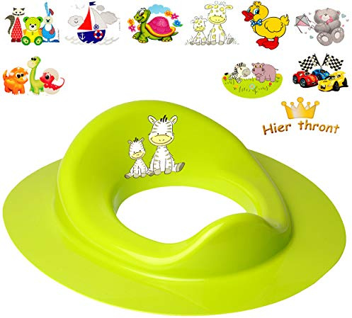 alles-meine.de GmbH Toilettensitz/Toilettenaufsatz/Sitzverkleinerer - grün - apfelgrün Motiv-Mix - Jungen Bieco - Standardgröße mit Lehne & Pullerschutz - Verkleinerer to..