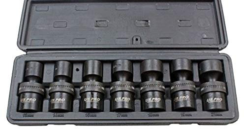 US PRO INDUSTRIAL 7 Piece 1/2 DR 6 Point Swivel Impact Shallow Sockets 13-21mm 3429