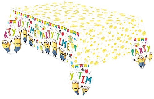 Amscan 9907316 - Tischdecke Minions Party Time, Papier, Größe 120 x 180 cm, Kindergeburtstag, Weiß / Gelb