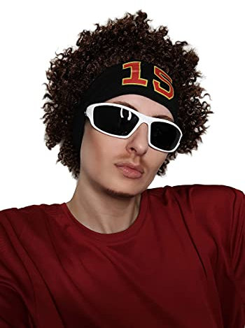 ALLAURA Patrick Mahomes Perücke + Schweißband, 100 % realistisch, lockig, braun, für Männer und Frauen, passend für alle nicht-juckenden Fußball-Cosplays