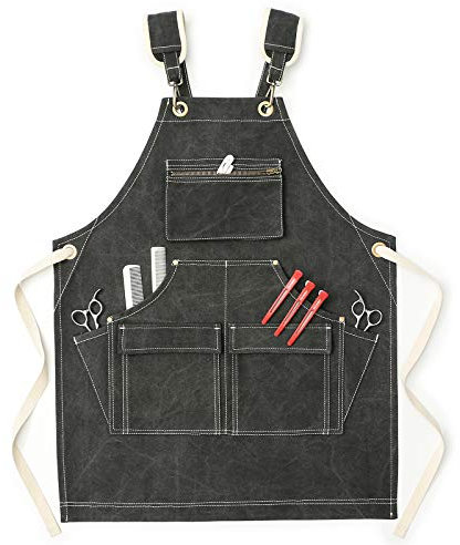 Jeanerlor - Wasserdichte Segeltuch-Schürze aus Baumwolle mit Taschen für Damen und Herren, grau dunkel, Medium