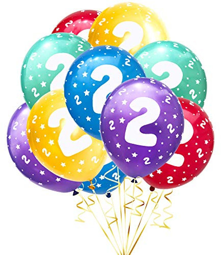 Oblique Unique® 10 Luftballons mit Zahlen Happy Birthday für Kinder Geburtstag Feier Party Deko Geburtstagsdeko Ballons Bunt (Nr. 2)
