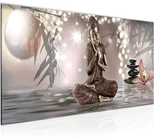Runa Art Tableau Decoration Murale Bouddha Feng Shui 1 Partie Moderne Toile non tissée Salon Salle Spa Zen Beige 503412a