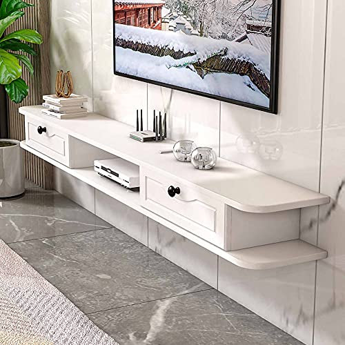 Wall Mounted TV Cabinet, Matte Wood Multimedia Storage Shelf, Wall-Mounted TV Unit DVD/Blu-Ray Player Satellite TV Box Cable Box/C / 140CM