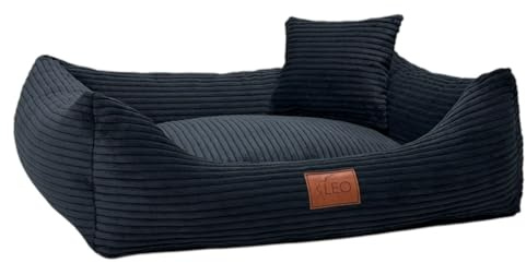 Leo4dog Hundebett Cord Waschbar Bezug rutschfeste Basis (Schwarz, M 80x60) | Für kleine mittelgroße und große Hunde Hundekissen Hundesofa Hundekorb