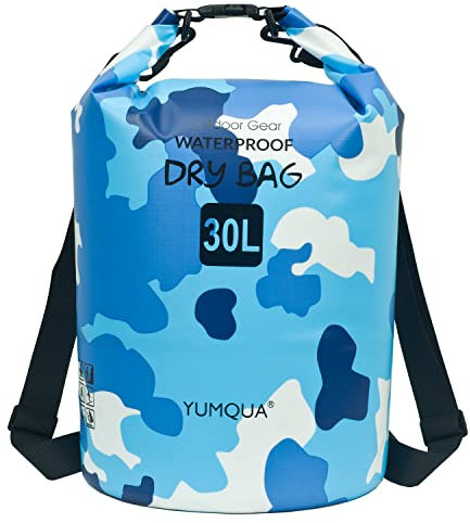 YUMQUA Dry Bag Wasserdichter Tasche 5L 10L 20L 30L 40L wasserdichte Beutel Packsack für Kajak Boot Angeln Rafting Camping Snowboarden Schwimmen Wassersport (Camouflage Blue, 30L)