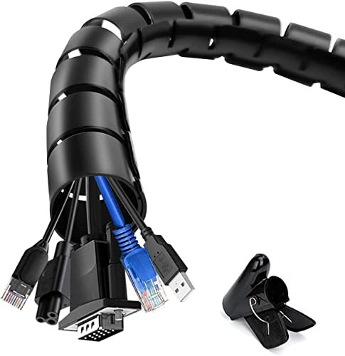 shinfly 2 x 5m Kabelschlauch Selbstschließend Schwarz, Durchmesser 16mm/22mm Flexibel Kabelkanal mit 1 Drahtführungsclip, Kabelschutz Kabelmanagement für TV Computer - Schwarz
