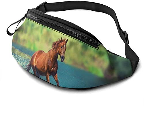 Gürteltasche mit Verstellbarem Riemen Bauchtasche Rotes Pferd Rennt für Sport Running Camping Fahrrad Reisen Joggen Laufen 35 x 14 cm