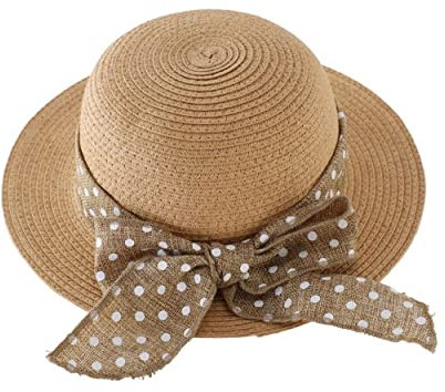 Magracy Chapeau de paille pour bébé fille, chapeau de protection solaire, chapeau d'été avec nœud, chapeau de plage pour enfants, café, 4-7 ans