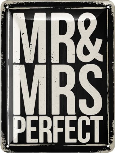 LANOLU Retro Blechschild MR und MRS Schild Hochzeit - Mr und Mrs Stuhlschilder - Geschenk Hochzeitsdeko - Türschild und Wanddeko Metallschild 15x20cm