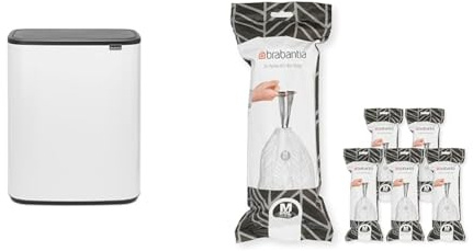 Brabantia Bo Touch Bin - 1 x 60 Litre Inner Buckets (White) Waste/Recycling Kitchen Bin + M Liners Multipack Box (120 rolls)