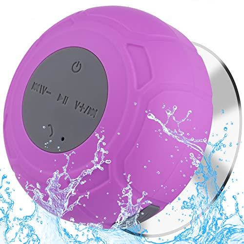 Annlend Enceinte Bluetooth étanche portable sans fil résistante à l'eau avec ventouse, microphone intégré pour iPhone, téléphone, tablette, salle de bain, cuisine – Violet