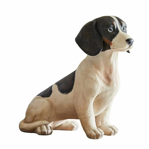 Loberon Deko-Hund Bryan, handbemalt, detailreiche Junghund-Skulptur, natürliche Gestaltung, Tierfiguren, Dekoration, Polyresin, weiß/schwarz