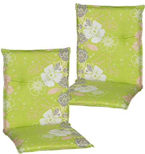 NYVI Gartenstuhl Auflagen Niedriglehner 2er Set Barcelona - UV-Beständig, Atmungsaktiv, Strapazierfähig - Niedriglehnerauflagen Outdoor - Sitzauflagen für Gartenstühle 100x50cm Blumenranke Grün