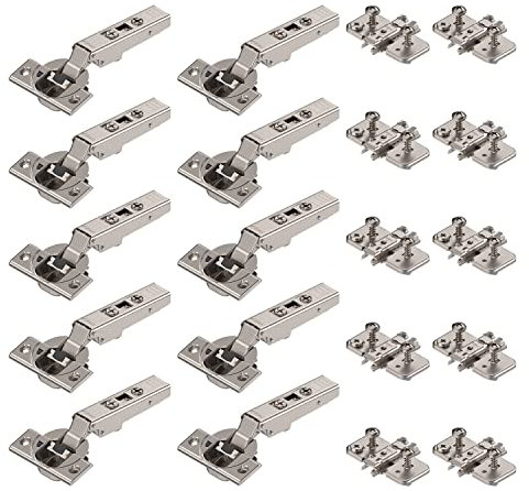 10 x siwitec Blum CLIP top BLUMOTION 110° Scharnier zum Anschrauben mit Feder, Softclose, vernickelt, Eckanschlag, inkl. Exzenter-Kreuzmontageplatten