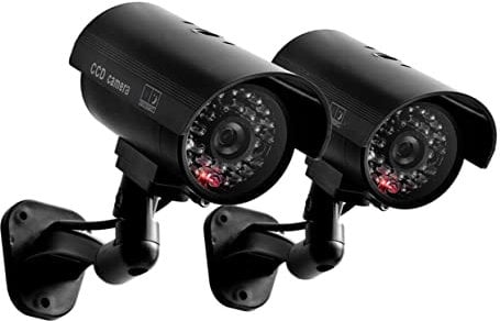 Mikikit Realistic Fake Camera for Outdoor Security Waterproof Simulated CCTV Adjustable Bracket Flashing LED Solar Panel Powered Battery Not Included Black