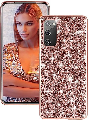 Hülle S20 FE Handyhülle für Samsung Galaxy S20 FE 5G Hülle Glitzer Bling Sparkle Ultra Dünn Schutzhülle für Samsung S20 FE 5G Case Stoßfest Anti-Kratzer 360 Grad Bumper Cover (6,5 Zoll) (Roségold)