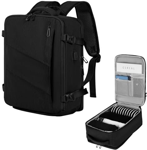 VOESLD Sac a Dos Voyage Bagages Cabine 45x36x20 pour Easyjet, Sac Ordinateur Femme Homme Sacs à Dos Loisir Noir avec Port USB, 32L