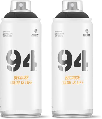 Montana Colors MTN 94 Negro, Spray pintura mate, 400ml (Paquete de 2)
