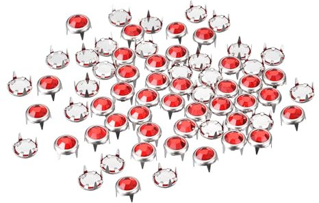 sourcing map 50 Stück Strass-Nieten-Nachfüllungen, 6 mm, schillernde 4 Krallen-Nagelkopf-Nieten, Verzierungen, dekorative Nieten für DIY-Lederhandwerk, Kleidung, Tasche, Gürtel (rot)
