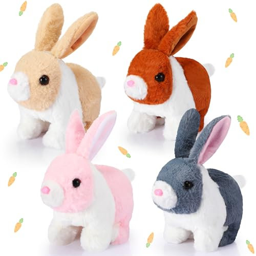 Aoriher 4 Pcs Animaux en Peluche Interactifs Jouet en Peluche Électronique 7 Pouces Jouet Animaux de Marche et Aboiement Lapin en Peluche Électrique à Queue Remuante, 4 Styles (Lapin à Poils Courts)
