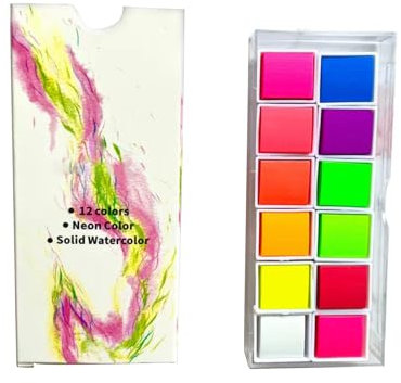 Kingke 12 Fluoreszierende Aquarellfarben Professionelles Künstlerset Zum Malen Auf Papier Holz Stein Stein Stoff Nagelkunst Metallische Aquarellfarbe