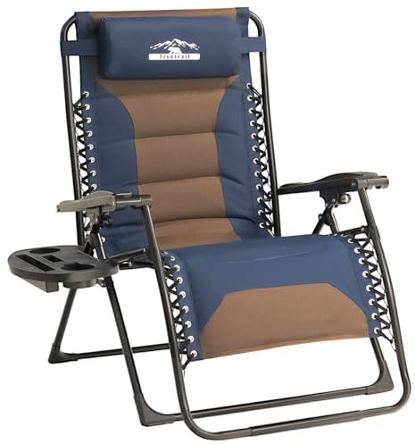 Tisetrail Zero Gravity Sessel, übergroß, gepolstert, Liegestühle, Terrassenstühle, zusammenklappbar, XL, Anti-Schwerkraft-Loungesessel mit verstellbarem Kissen und Getränkehalter, für Outdoor,