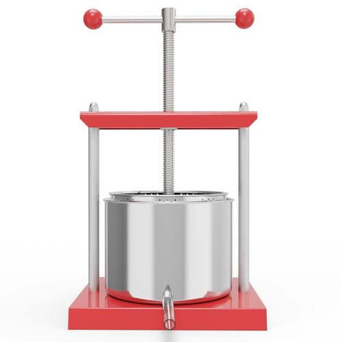 SQUEEZE master Fruit Cheese Press, Manual Juicer for Soft Fruit,Grape, Vegetables, Homemade Juice, Cheese,Tincture Herb,Olive Oil,honey Making (Stainless Steel, 6L)