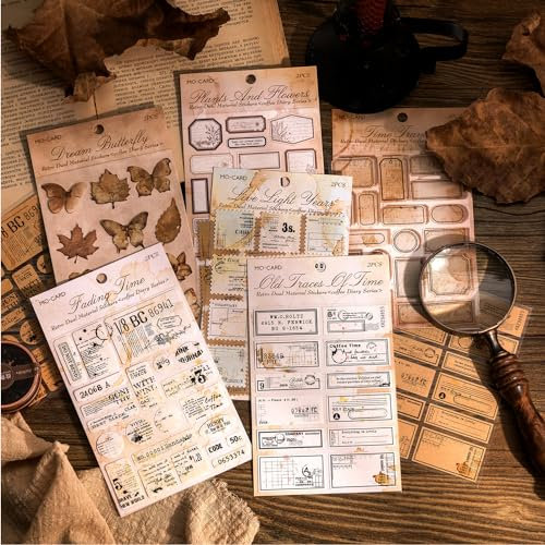 Scrapbooking Stickers Zubehör ,12 Blätter Vintage Bullet Journal Zubehör Stickers Writeable Scrapbook Aufkleber für Diary Journaling Fotoalbum,Notebook Album Handwerk(butterfly & label)