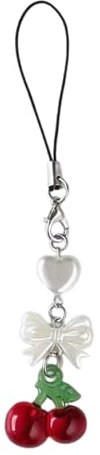 COSSIKA Lanyard-Kette, handgefertigter Kirsch-Handy-Anhänger, süßer Handy-Anhänger, Obst-Handy-Kette, Anhänger, Riemen, Lanyard, Rucksack-Anhänger für Taschenschlüssel
