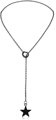 Manfnee Lariat Y Halsketten,Schwarzer Stern Halskette,Slip Kette Halskette Edelstahl lange Halskette