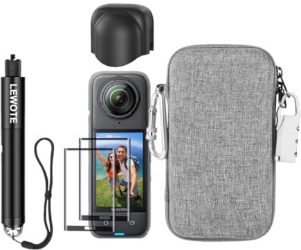 7 in1 Kompatibel mit Insta360 X4 Zubehör Kit[Silikon Len Cap][Ausziehbarer Selfie Stick][2Pcs Screen Protector Film][Tragetasche mit Karabiner und Anti-Loss Lock]