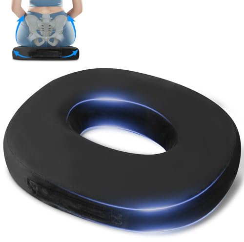 Cojín Redondo, Cojín del Asiento con diseño ergonómico,Cojín Silla Oficina Ortopédico,Alivio del Dolor de coxis,Cojín con Espuma de Memoria,Adecuado para Cojines de Coche, hogar y Oficina(Negro)