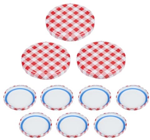 mikken 10 Deckel für Marmeladengläser TO82 Blueseal - BPA/PVC-frei, Twist-Off Ersatzdeckel Schraubdeckel für Sturzgläser und Einmachgläser rot/weiß kariert