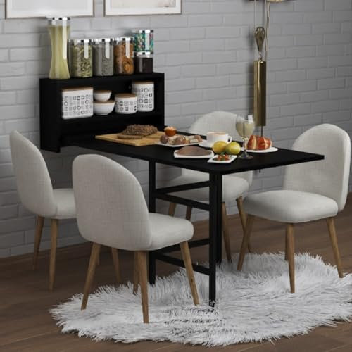 Klapptisch MAGIX mit Regalablagen, Küchentisch, Esszimmertisch, Wandklapptisch, Platzsparend & Kompakt (133/65/72cm)