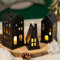 Romadedi Lichthaus Metall Für Weihnachtsdeko Schwarz: Mini Laterne Halloween Kerzenhalter Haus Mit LED Teelicht Windlicht - für Deko Wohnzimmer Weihnachten Teelichthaus Für Room Decor Geschenke