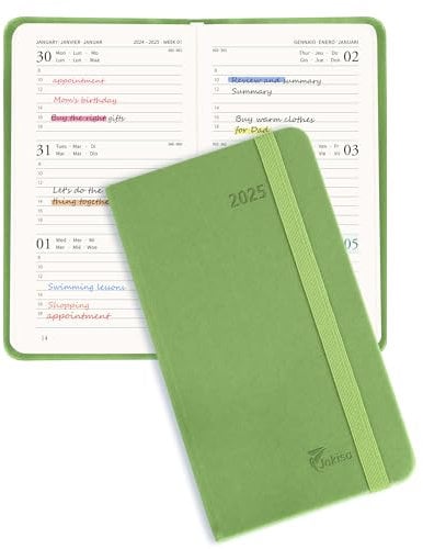 Jokisa Taschenkalender 2025, ca. A6 (16.5 x 9.5 cm), Kalender 2025 Klein Buchkalender 1 Woche 2 Seiten, Terminplaner 2025 Klein mit Monatsplan (Jan.2025-Dez.2025)